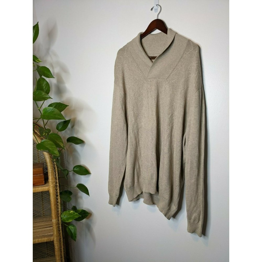 Perry Ellis Sweater Size 2XLT Long Sleeve Cream Collar